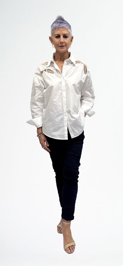 LaStrada: 100% Cotton Cutwork Shirt - White