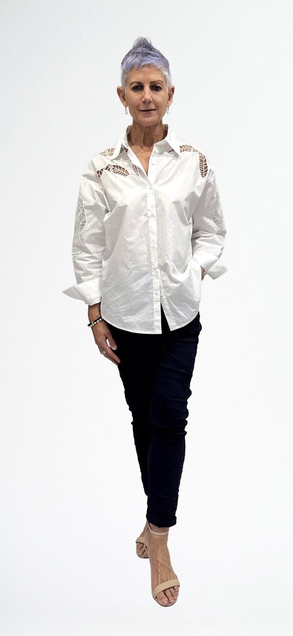 LaStrada: 100% Cotton Cutwork Shirt - White