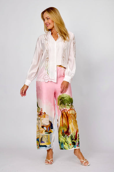 LaStrada: Silky Pink Positano Print Pants