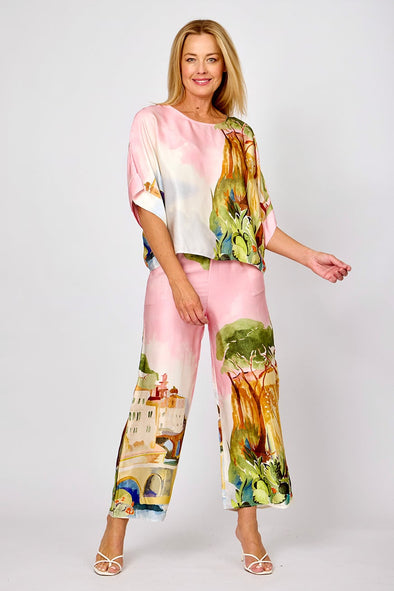 LaStrada: Silky Pink Positano Print Kaftan Top