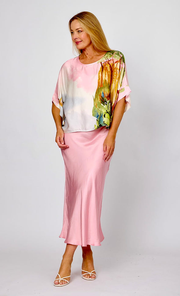 LaStrada: Pink Bias Cut Silky Skirt