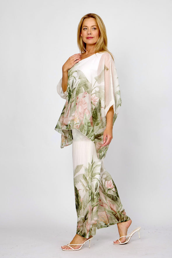 LaStrada: Palm Print Organza Kaftan Top