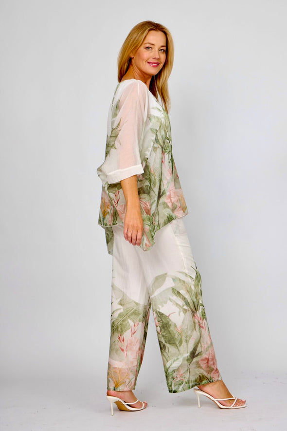LaStrada: Palm Print Organza Kaftan Top