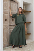 Oscillare Italian Linen Maxi Skirt in Juniper