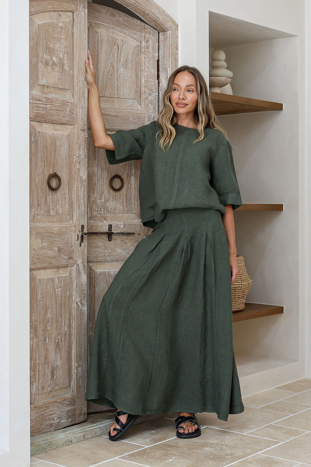 Oscillare Italian Linen Maxi Skirt in Juniper