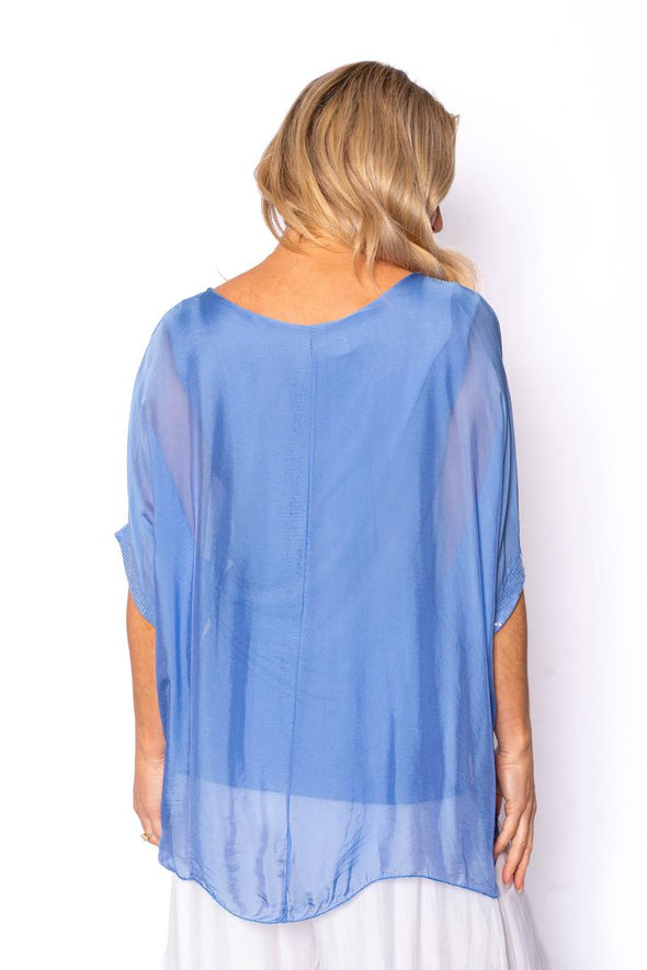 The Italian Closet: Vera Silk Sequin Batwing - Periwinkle