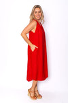 The Italian Closet: Cavendish Gathered Neck Linen Dress - Red