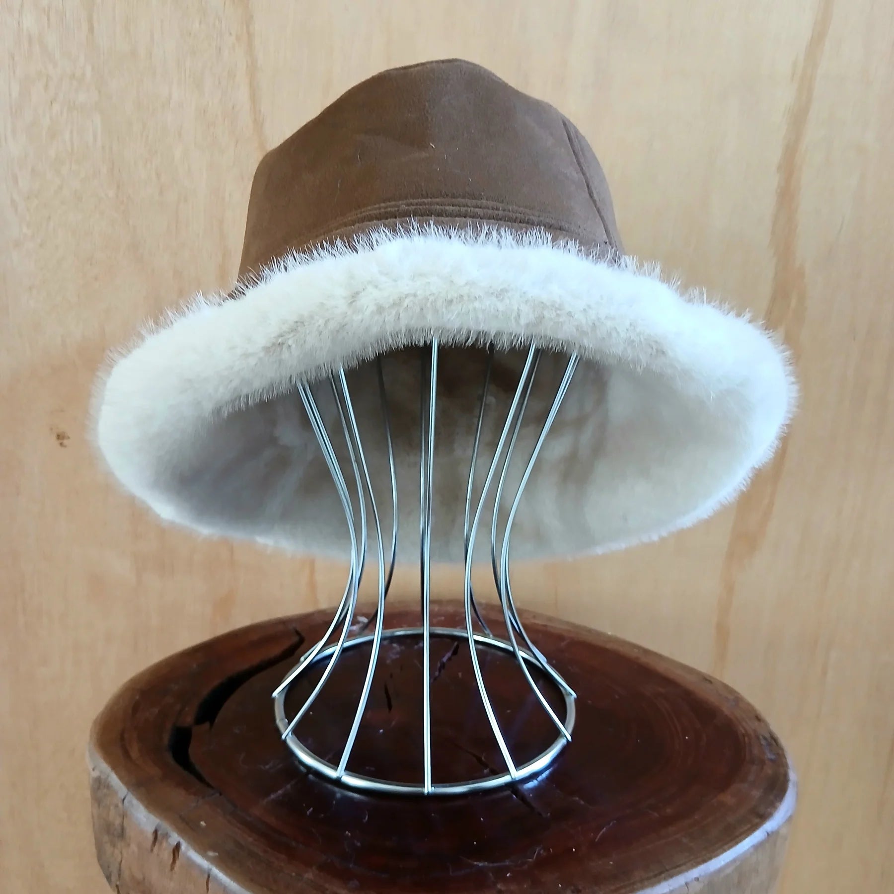 Suedette Shearling Style Bucket Hat