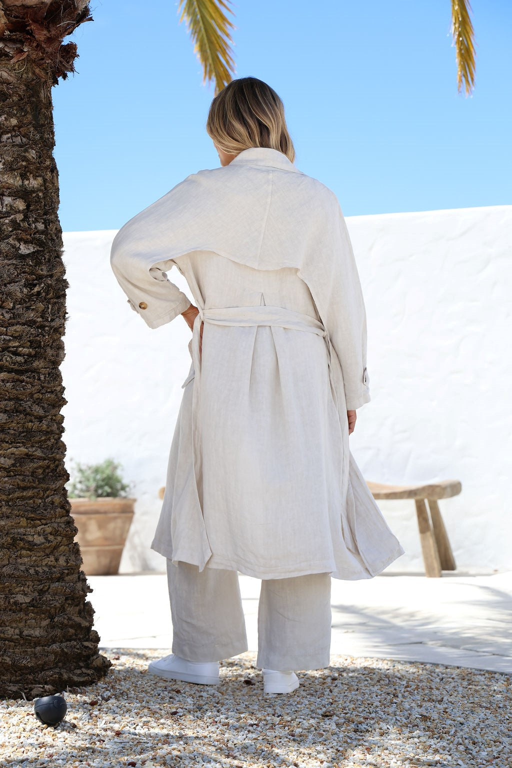 Silabare Linen Trench Coat in Sand