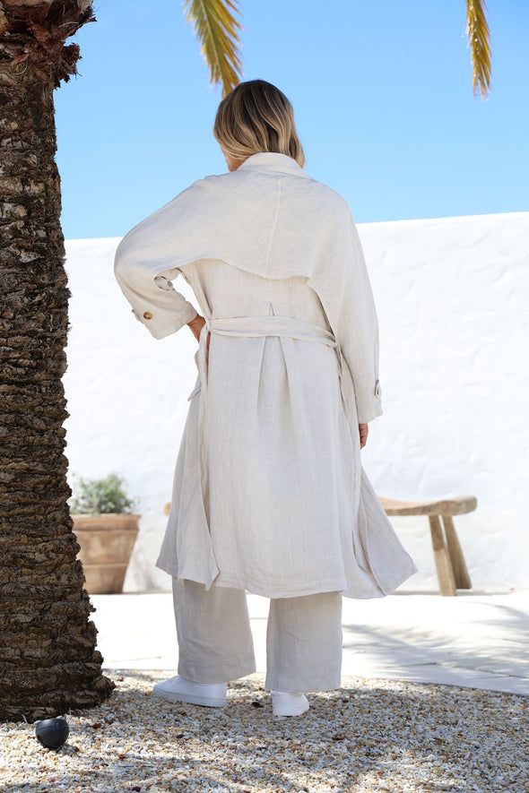 Silabare Linen Trench Coat in Sand