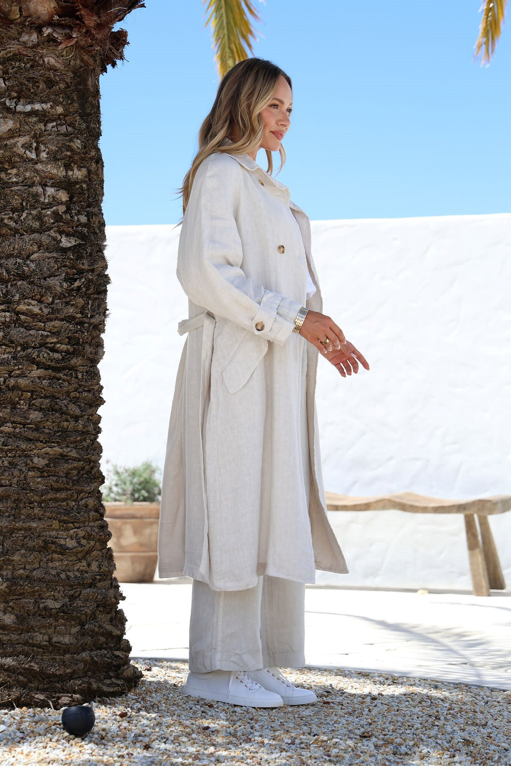 Silabare Linen Trench Coat in Sand