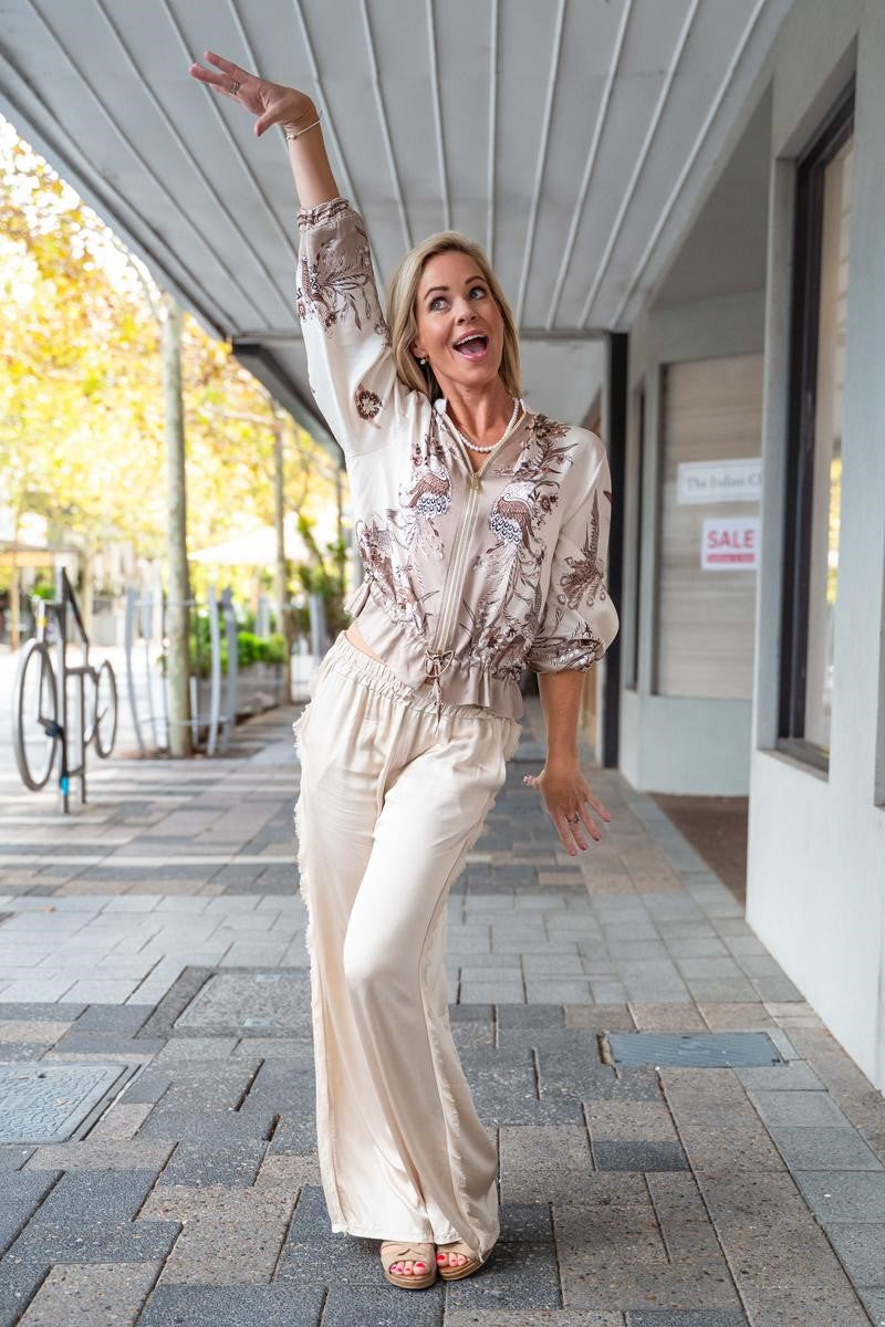 Chica Silk Satin Trousers in Cream