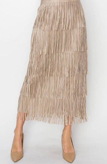 The Italian Closet: Sway Fringed Dancing Skirt - Beige