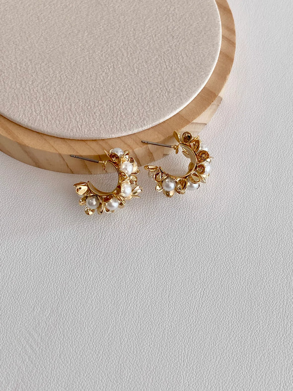 Pearl Bloom Golden Loop Earrings