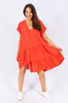 The Italian Closet: Rosetta V-Neck Linen Dress: Red