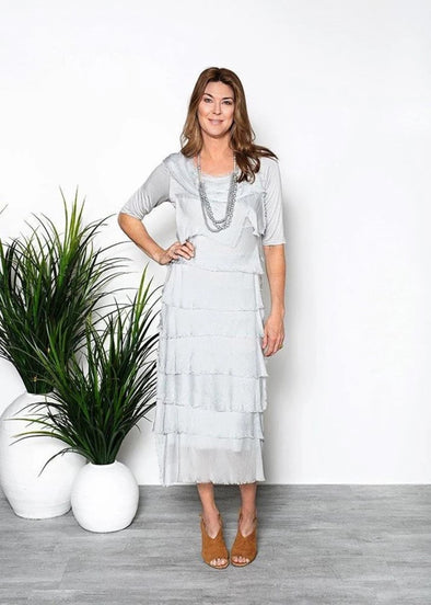 Charisse Silk Layer Sleeved Dress - Perle Grey