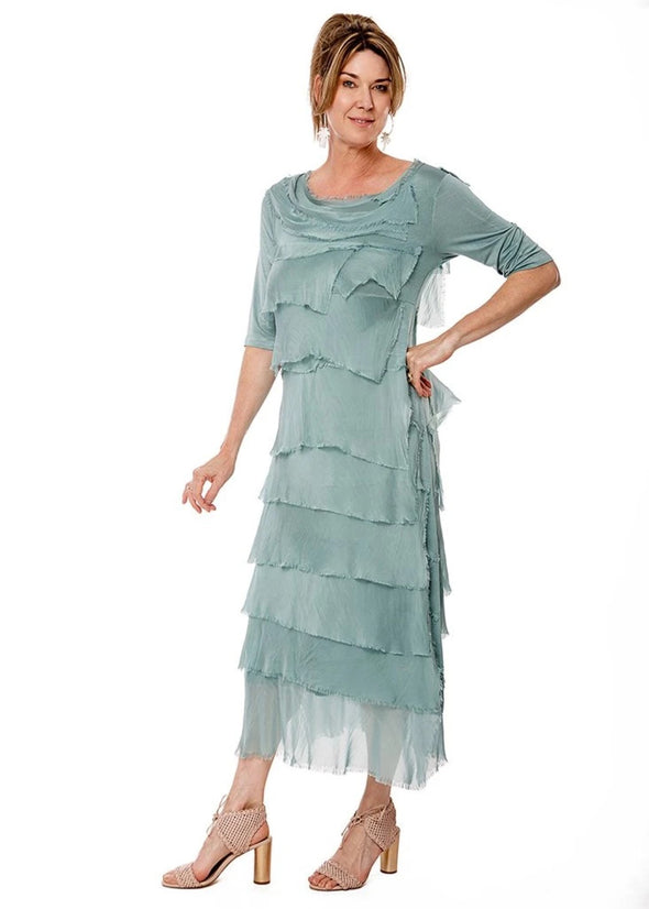 Charisse Silk Layer Sleeved Dress - Fern