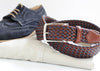 Woven Blue & Brown Italian Leather Stretch Belt