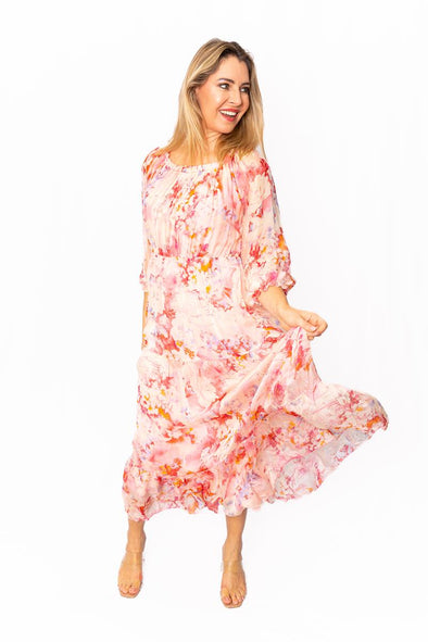 The Italian Closet: Bloom Romantic Silk Dress - Baby Pink