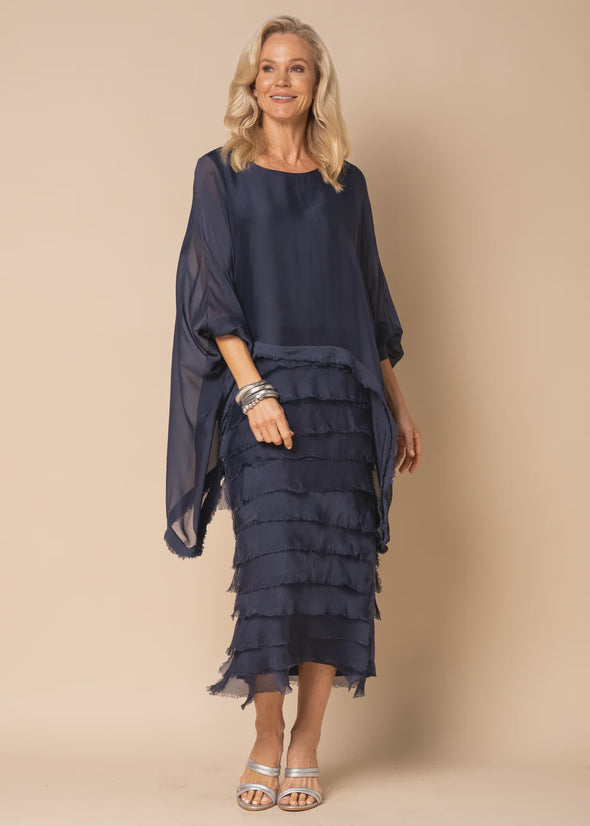 Candie Silk Dress in Navy