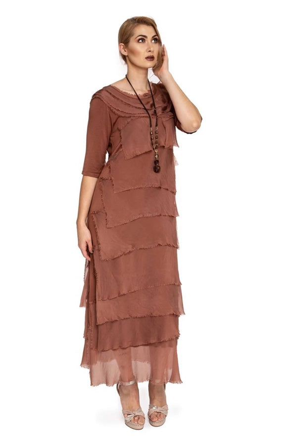Charisse Silk Layer Sleeved Dress -  Cinnamon