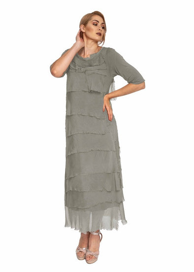 Charisse Silk Layer Sleeved Dress - Sage