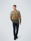 No Excess Crewneck Knit Pullover: Multi colour Stripes - Olive