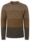 No Excess Crewneck Knit Pullover: Multi colour Stripes - Olive