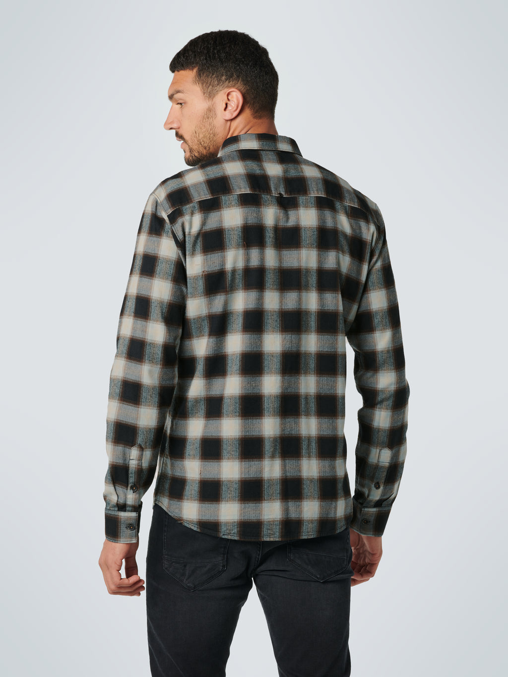 No Excess Long Sleeve Shirt: Flannel Check - Herringbone Smoke