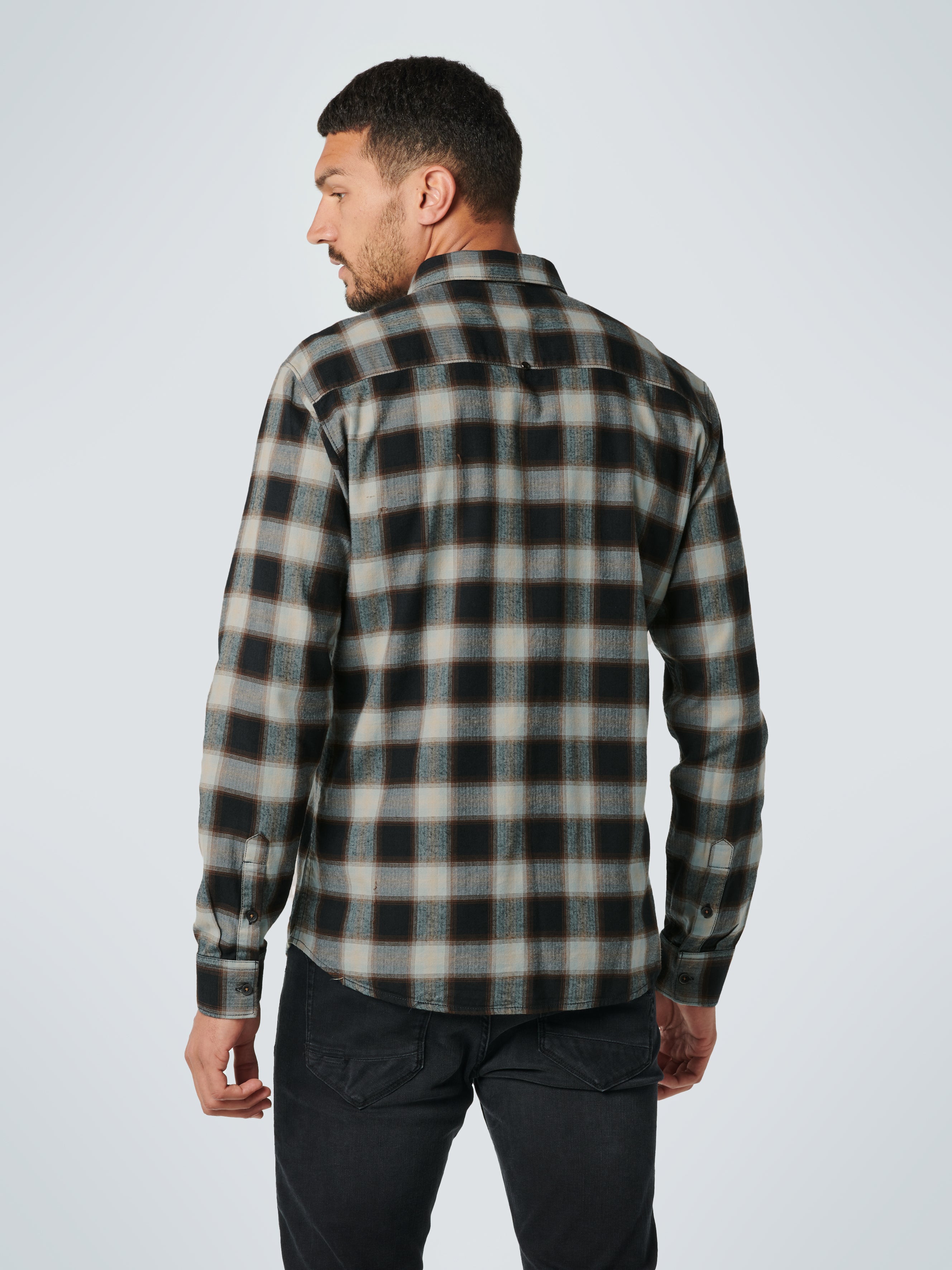 No Excess Long Sleeve Shirt: Flannel Check - Herringbone Smoke