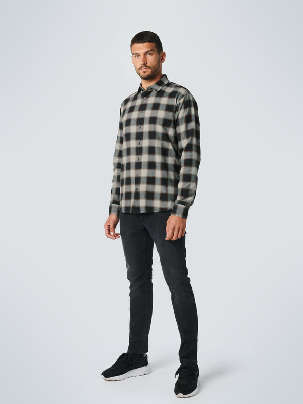 No Excess Long Sleeve Shirt: Flannel Check - Herringbone Smoke