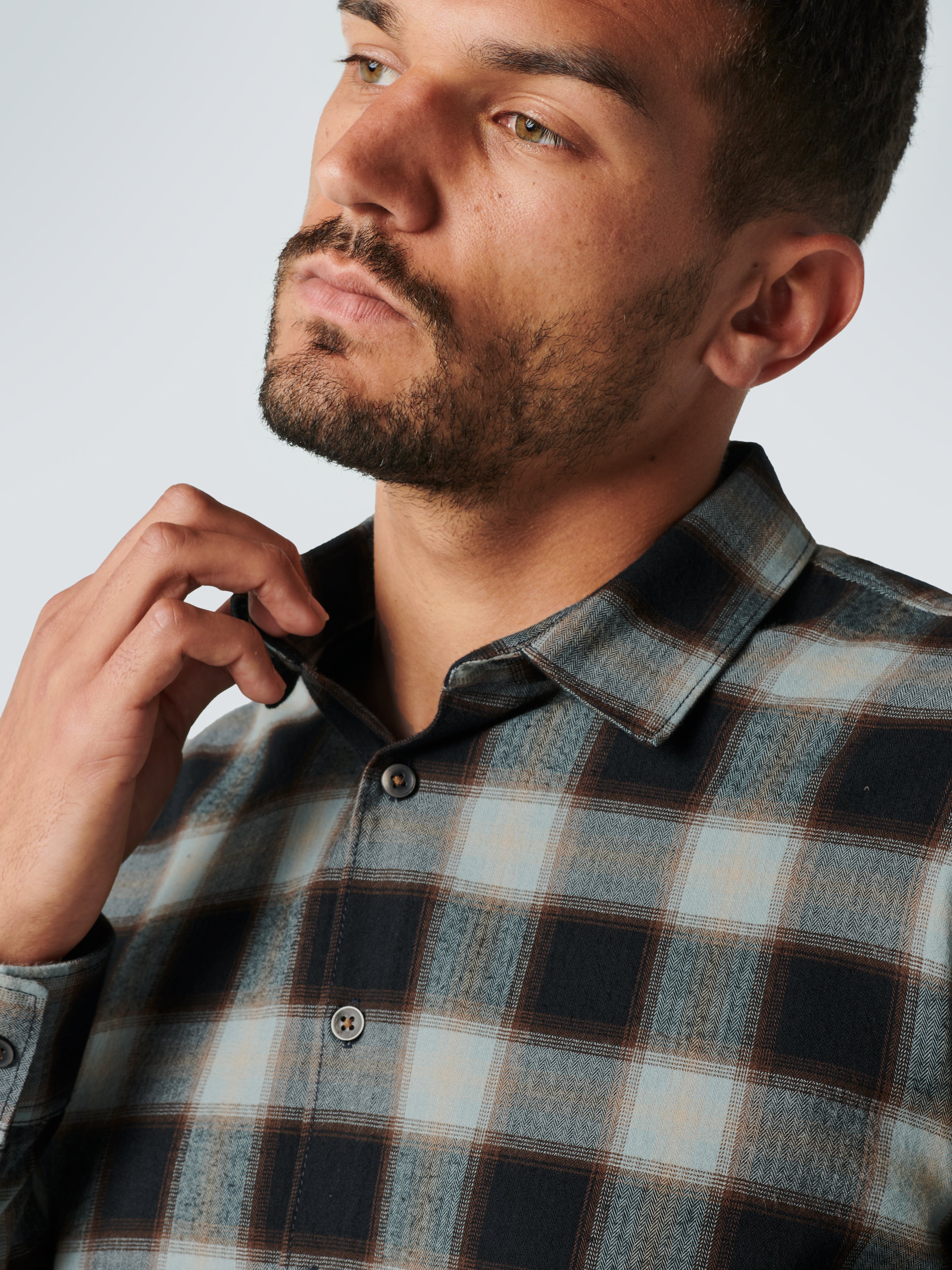 No Excess Long Sleeve Shirt: Flannel Check - Herringbone Smoke