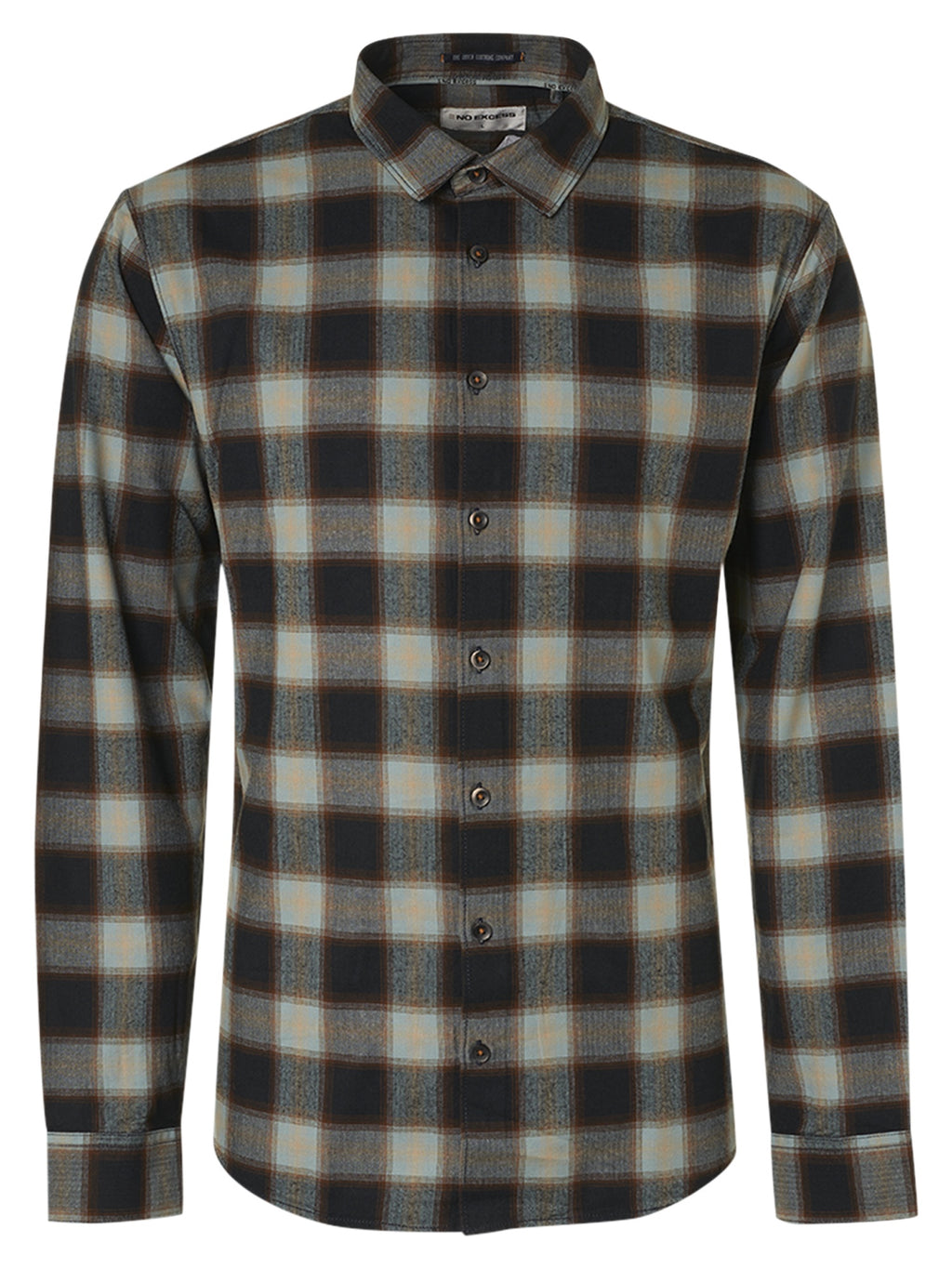 No Excess Long Sleeve Shirt: Flannel Check - Herringbone Smoke