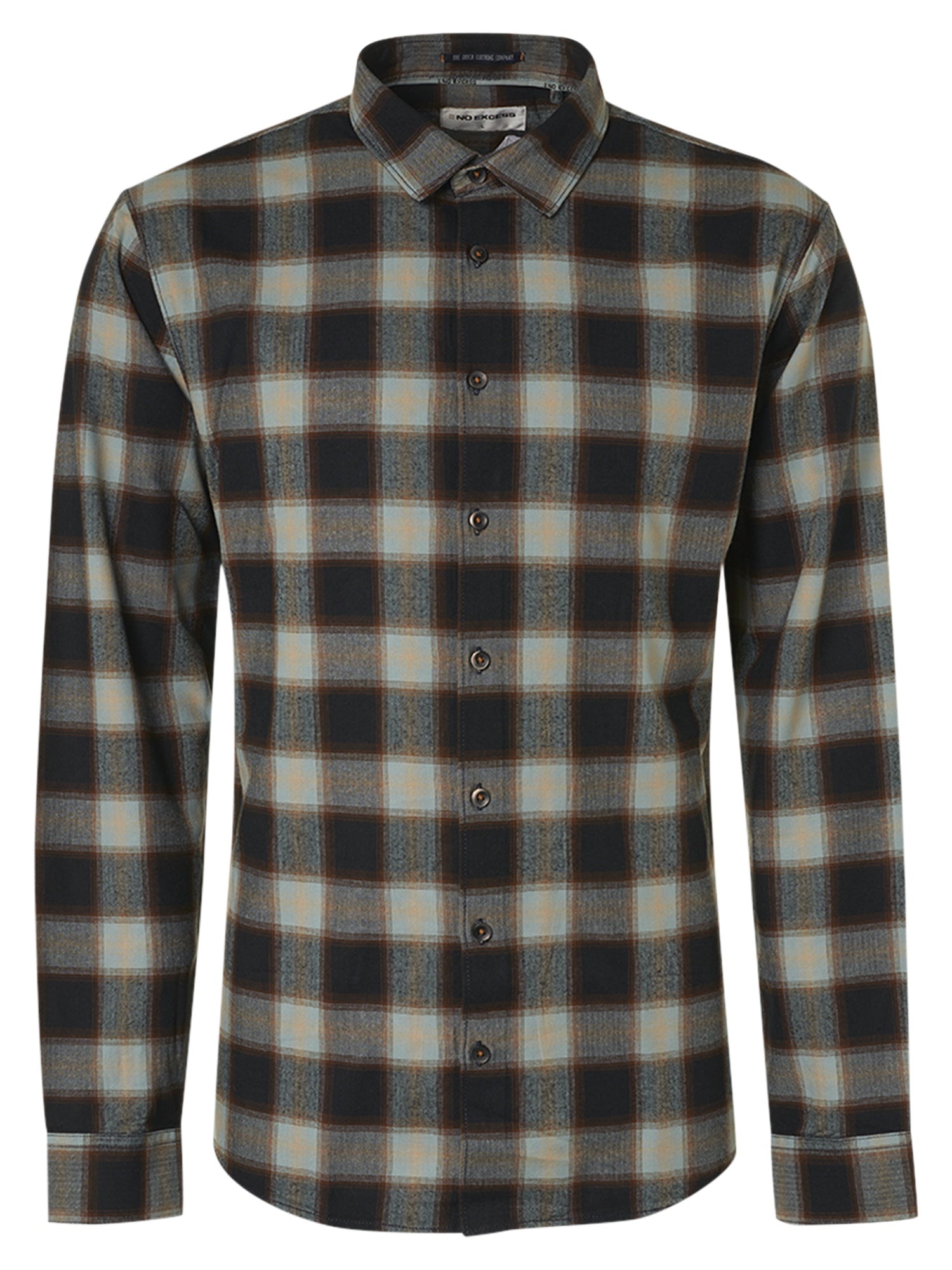 No Excess Long Sleeve Shirt: Flannel Check - Herringbone Smoke