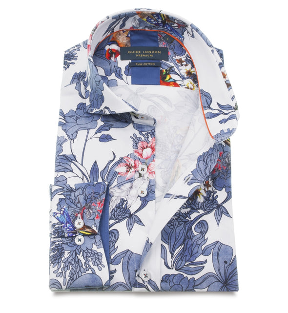 Guide London Long Sleeve Shirt - Porcelain Floral & Bird