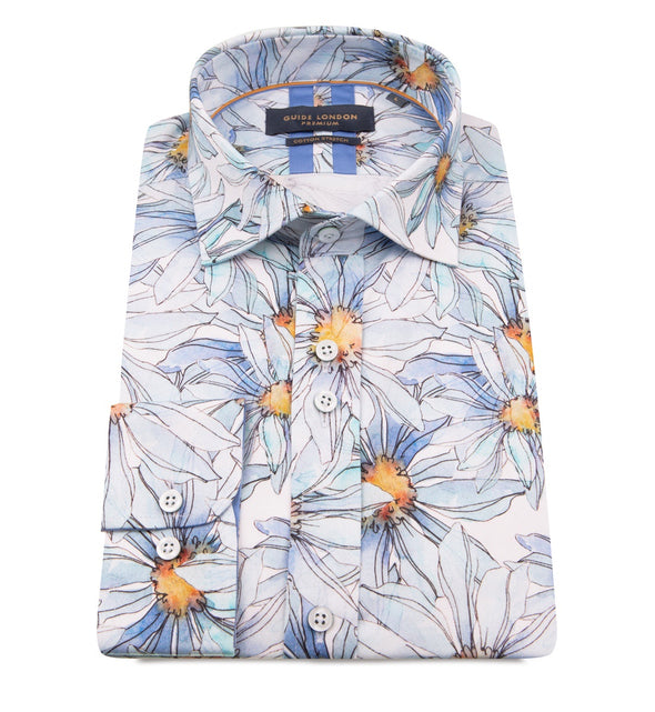 Guide London Long Sleeve Shirt - Blue Pastel Florals