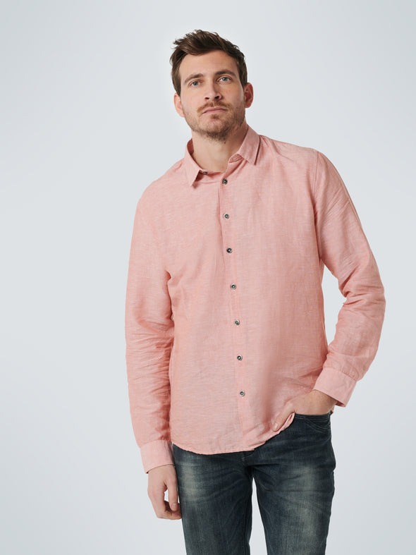 No Excess Long Sleeve Shirt: Fine Stripes - Coral