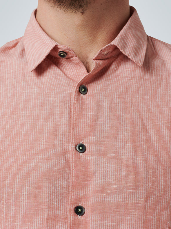 No Excess Long Sleeve Shirt: Fine Stripes - Coral