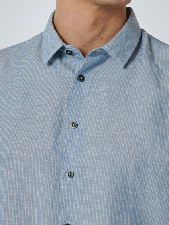 No Excess Long Sleeve Shirt: Fine Stripes - Washed Blue