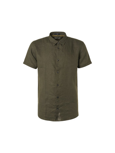 No Excess Short Sleeve Shirt: Solid Linen - Basil