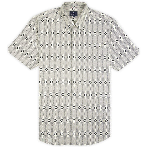 Ben Sherman Retro Linear Print Short Sleeve Shirt - Ecru