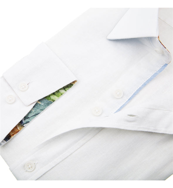 Guide London Long Sleeve Shirt - White Linen with Snake Detailing