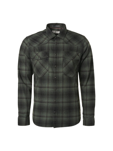 No Excess Long Sleeve Shirt: Double Pocket Checked - Misty Green