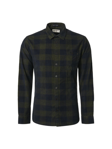 No Excess Long Sleeve Shirt: Checked Corduroy - Sage Green