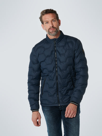 No Excess Short Fit Padded Jacket : Hexagonal Texture - Carbon Blue