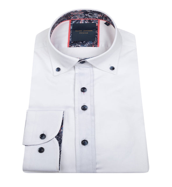 Guide London Long Sleeve Shirt - White & Paisley Detailing