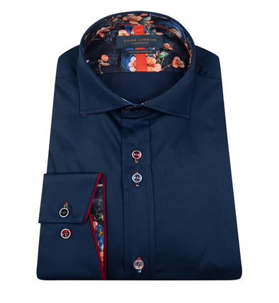 Guide London Long Sleeve Shirt - Navy & Peacock Detailing