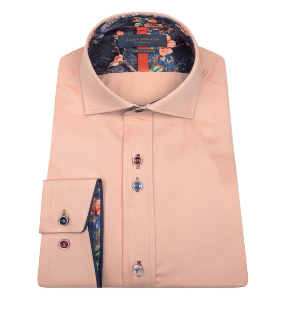 Guide London Long Sleeve Shirt - Peach & Peacock Detailing