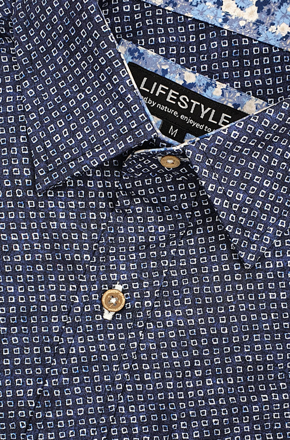 Lifestyle Cotton Short Sleeve Shirt - Sketched Squares