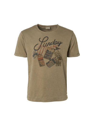 No Excess Crew Tee: Print Garment Dyed "Sunday Matches" - Sand